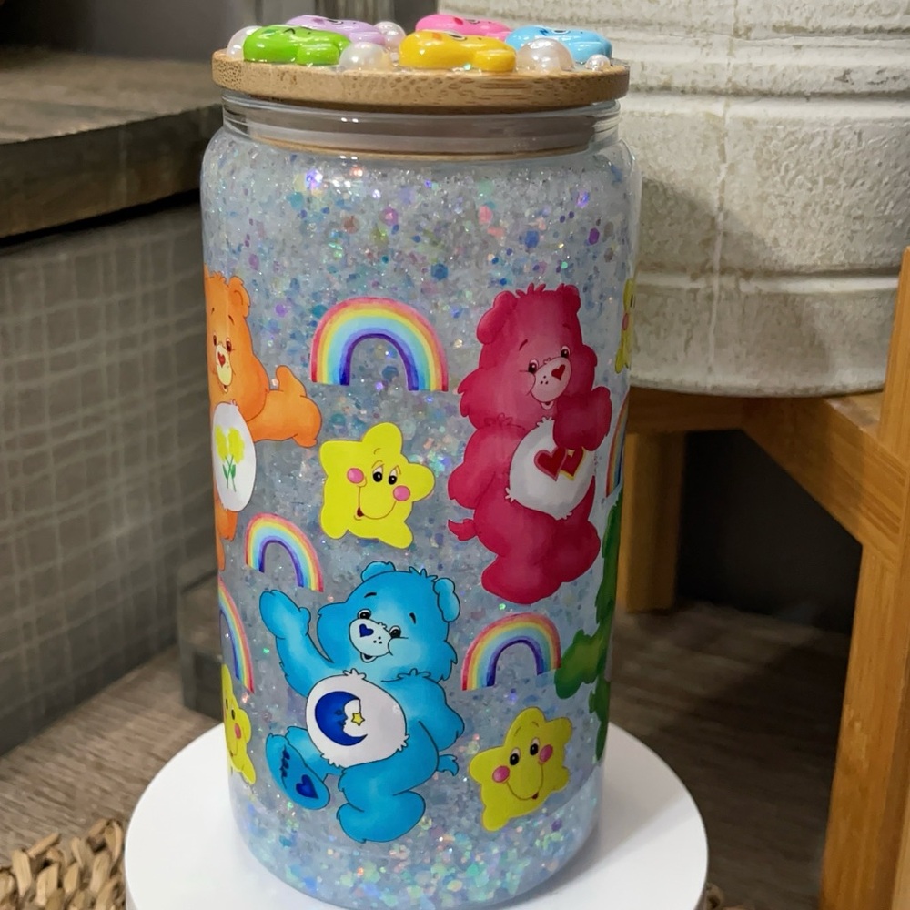 Care Bear and Rainbow Glow in the dark snow globe tumbler